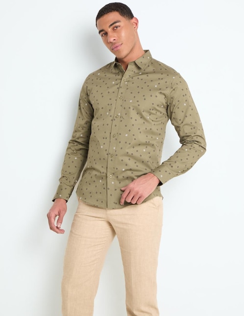 Camisa business casual manga larga para hombre 1