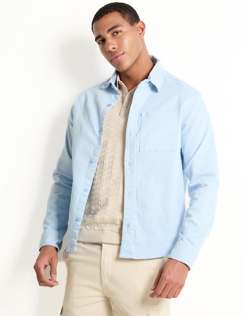 Sobrecamisa casual de algodón manga larga para hombre 1