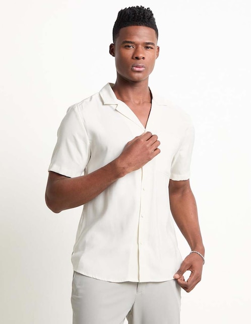 Camisa casual Contempo de algodón manga corta para hombre