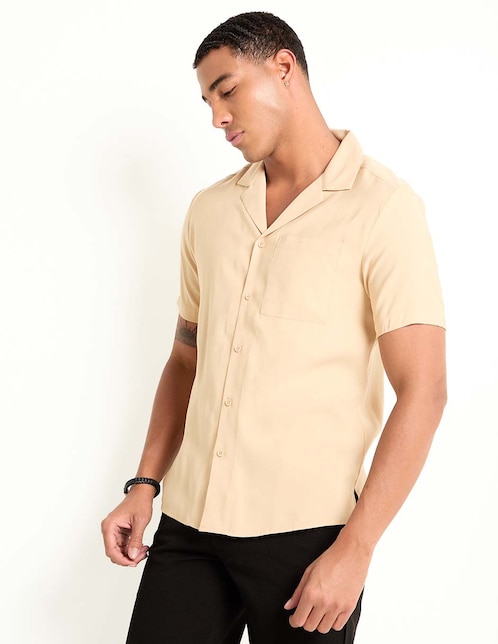 Camisa casual Contempo de algodón manga corta para hombre