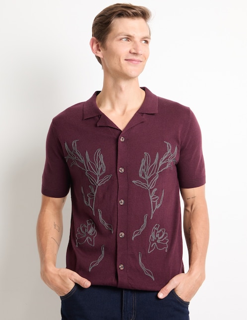 Camisa casual Contempo de algodón manga corta para hombre