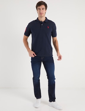 Jeans straight Contempo lavado whisker para hombre