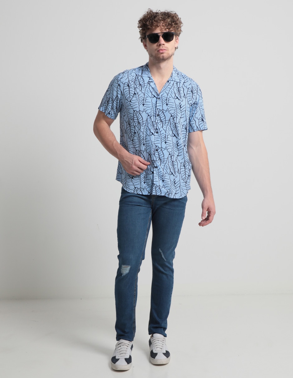 Camisa casual de algodón manga corta para hombre