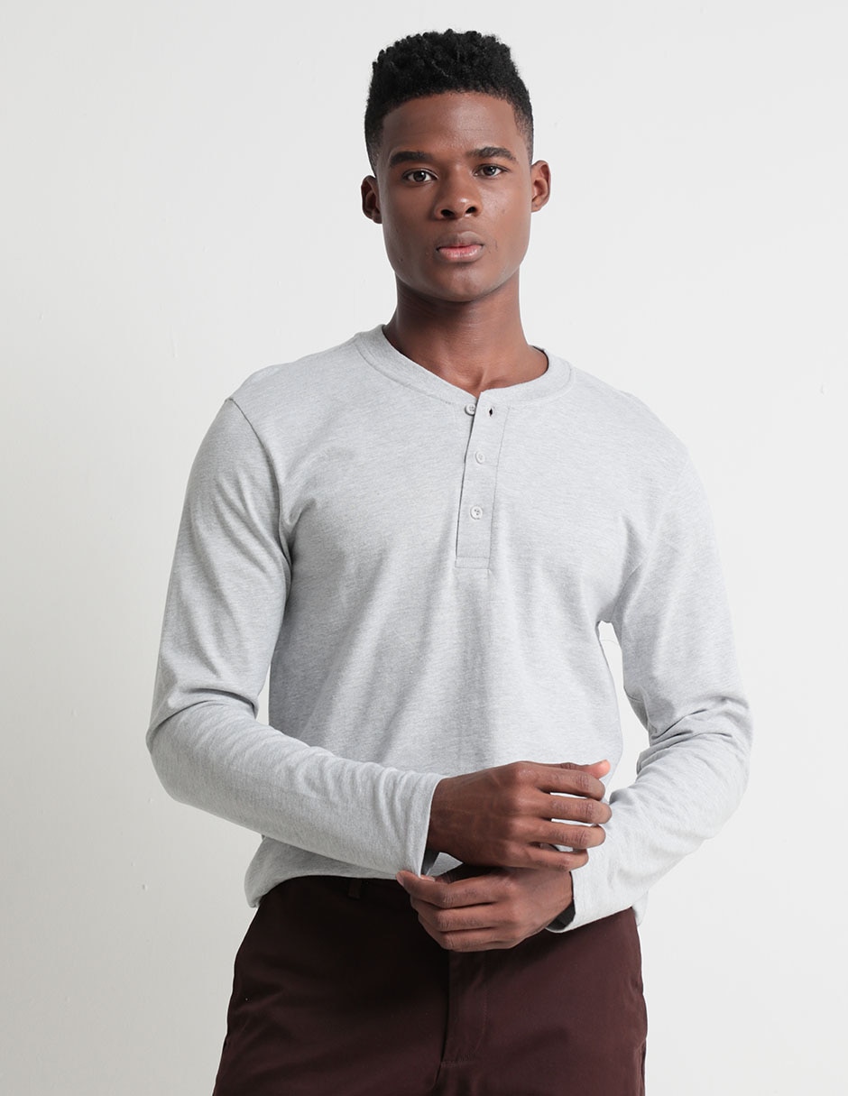 Cuello Redondo Playera Hombre Manga Larga Polo Verde Manga Larga