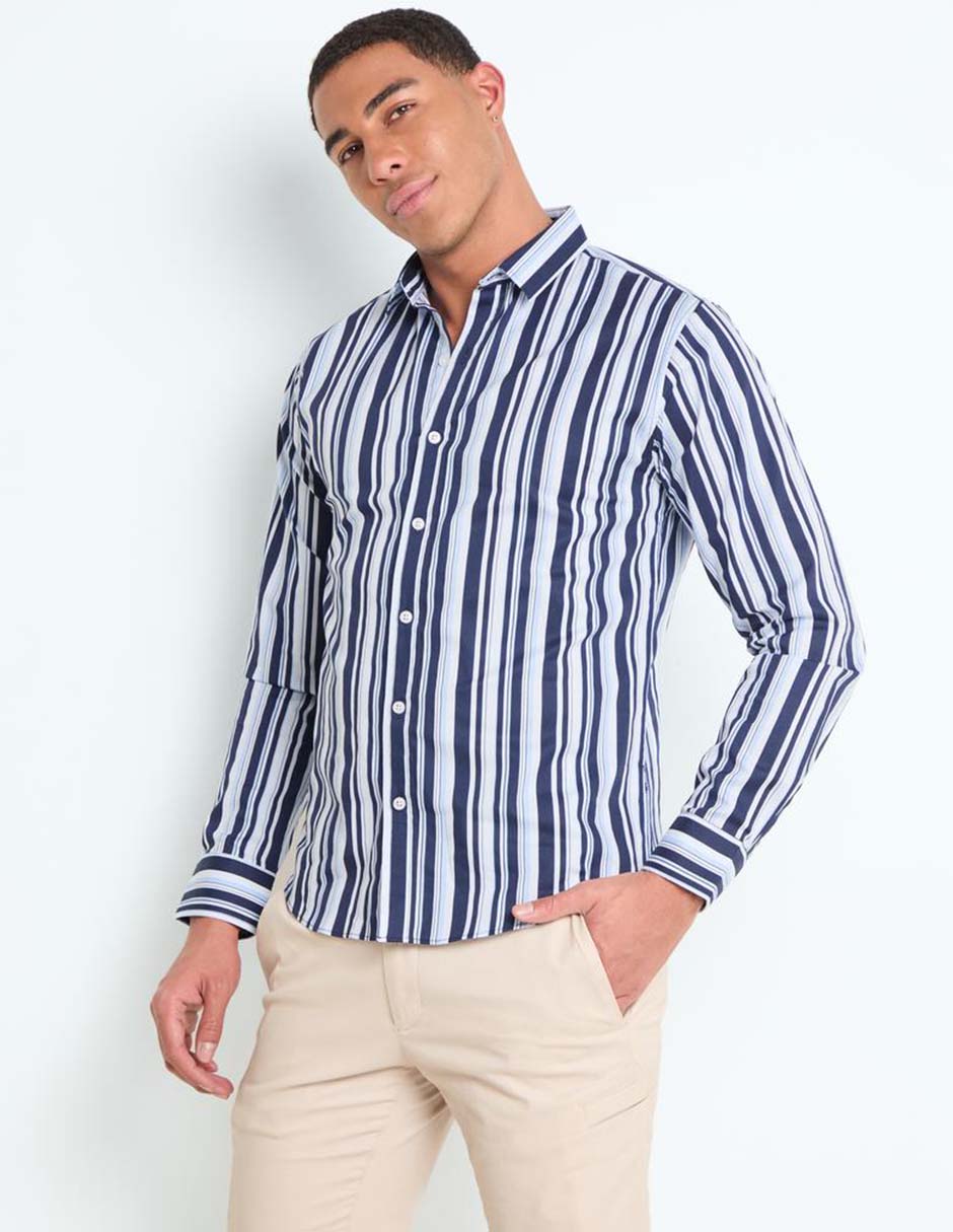 Camisa business casual manga larga para hombre