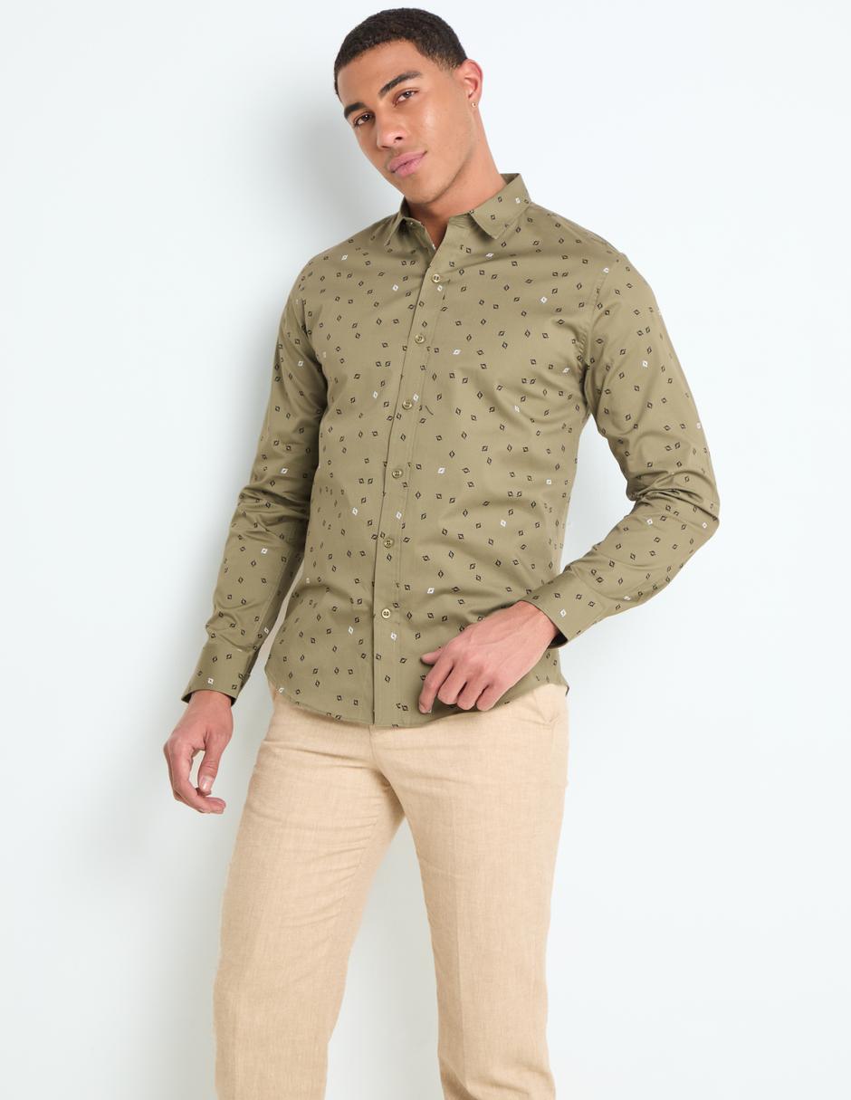 Camisa business casual manga larga para hombre