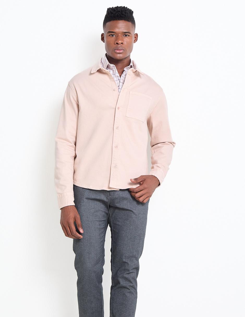 Sobrecamisa casual de algodón manga larga para hombre