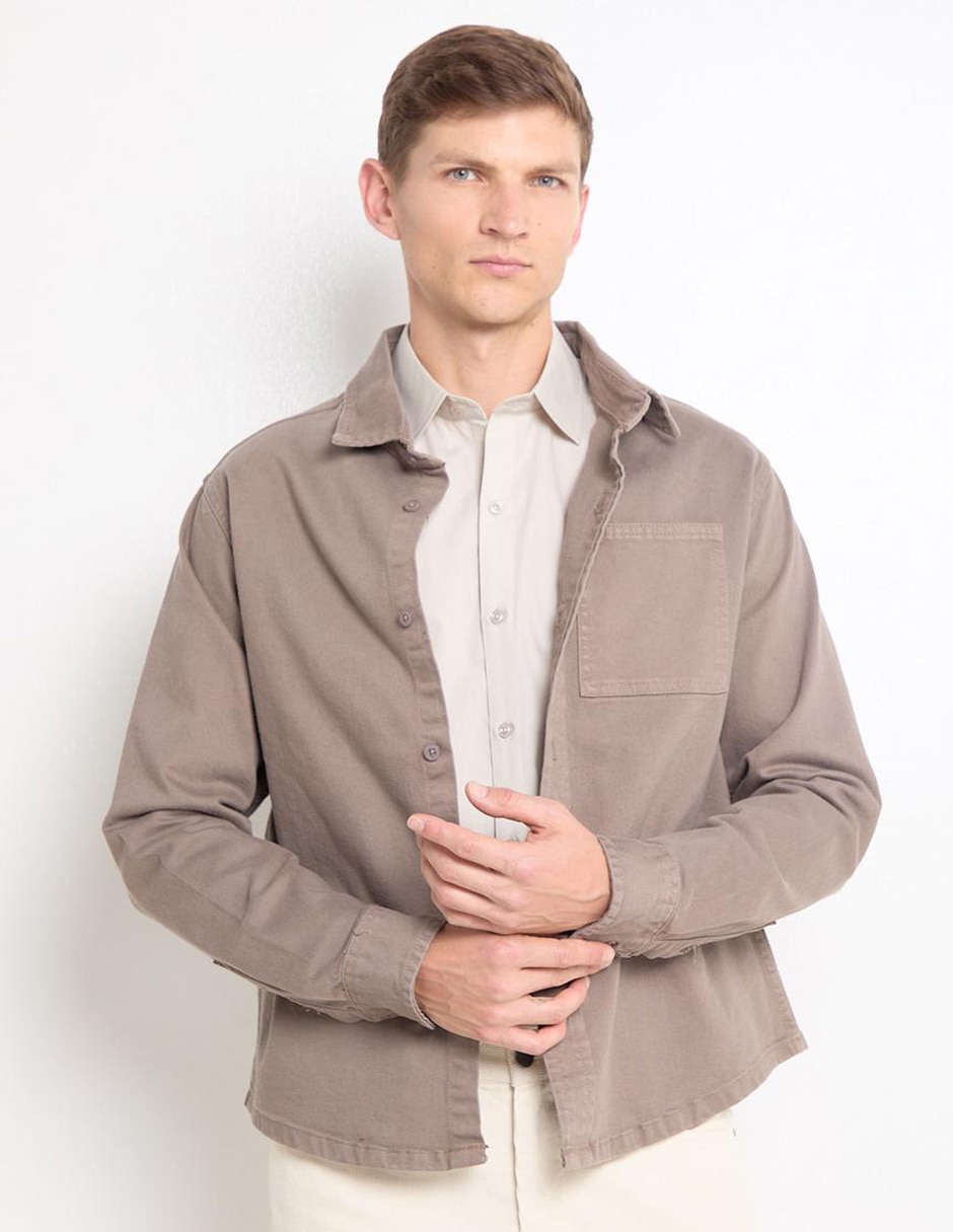 Sobrecamisa casual de algodón manga larga para hombre