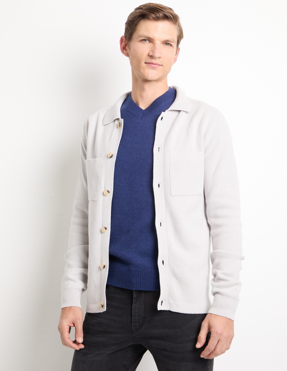 Suéter cuello con botón para hombre 1