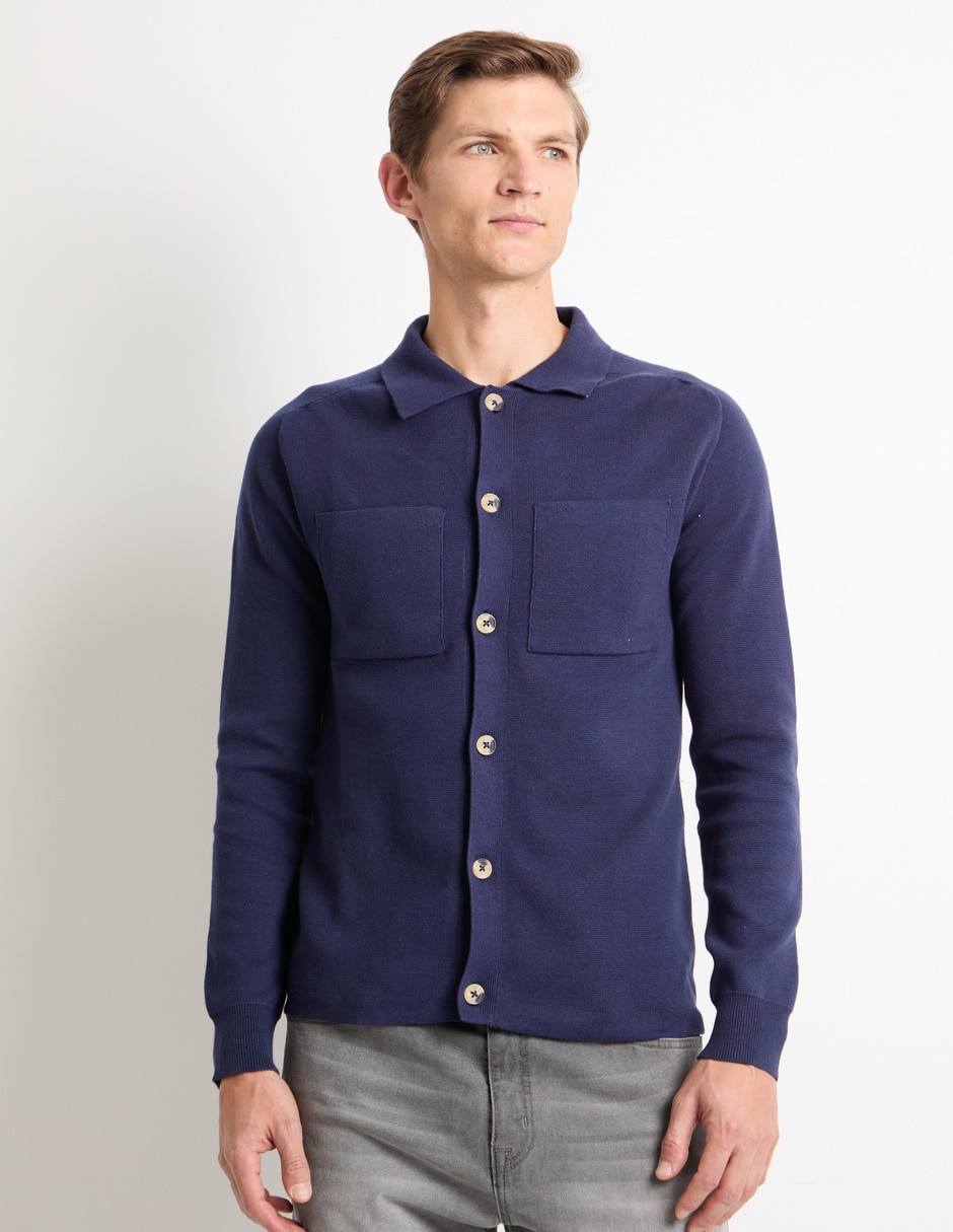 Suéter cuello con botón para hombre