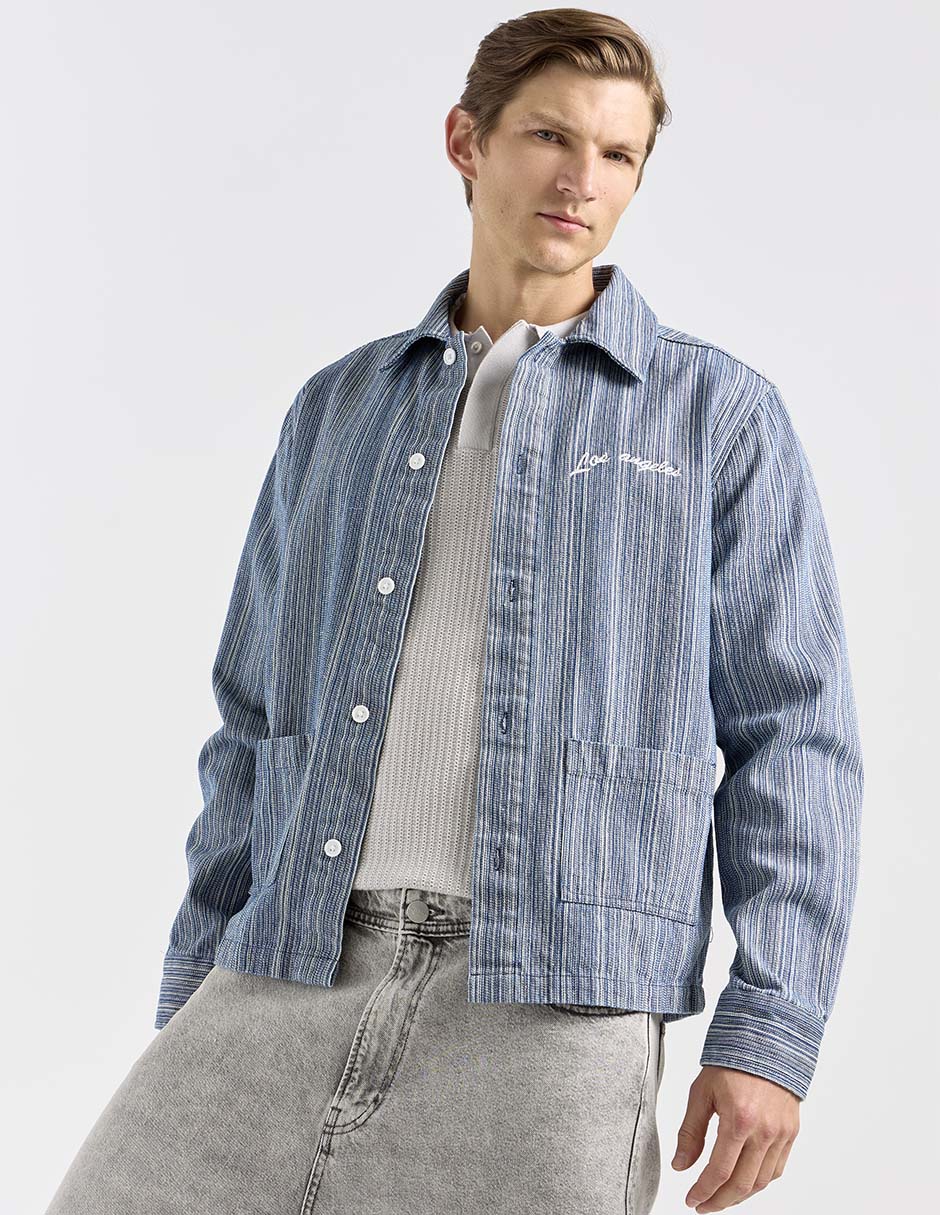 Sobrecamisa casual mezclilla de manga larga para hombre