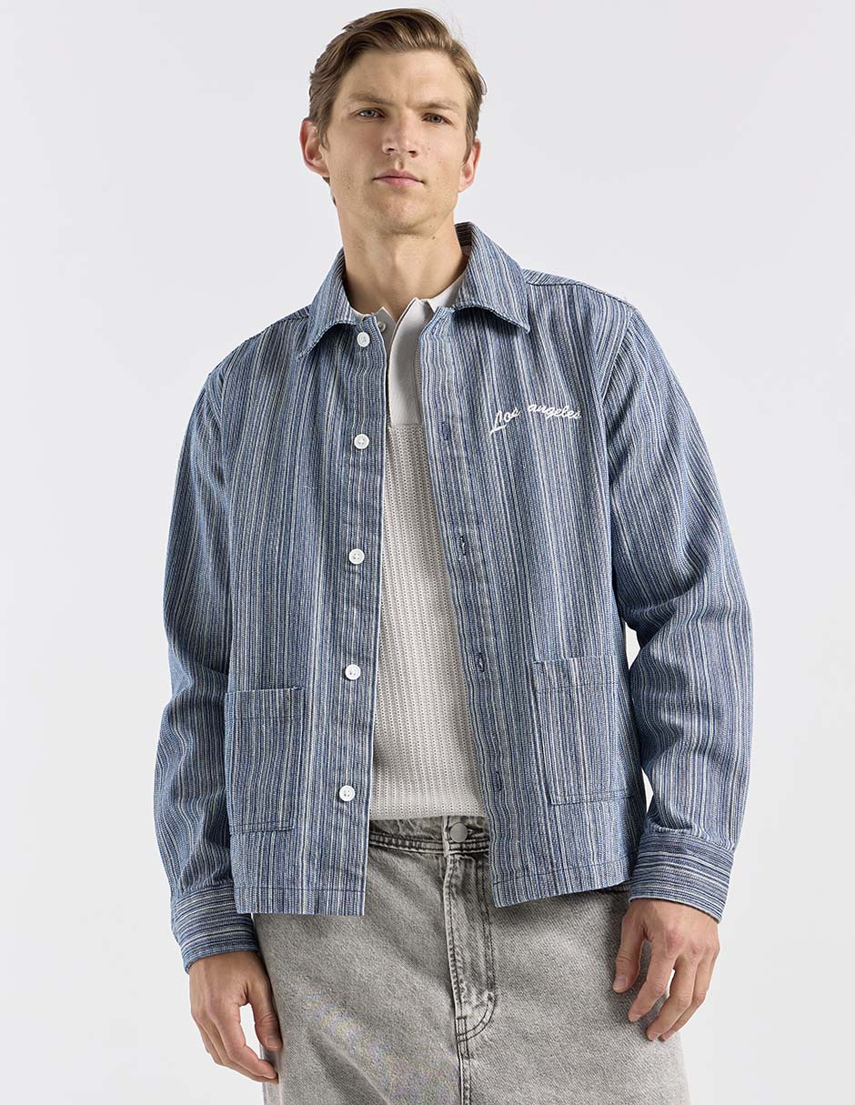 Sobrecamisa casual mezclilla de manga larga para hombre 2