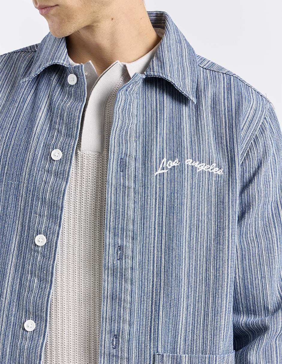 Sobrecamisa casual mezclilla de manga larga para hombre 4